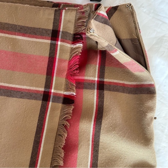 EVAN PICONE Vtg 90s Tartan Plaid Wrap Midi Skirt Belt Loops Tan Pink Size 10 - Picture 4 of 11
